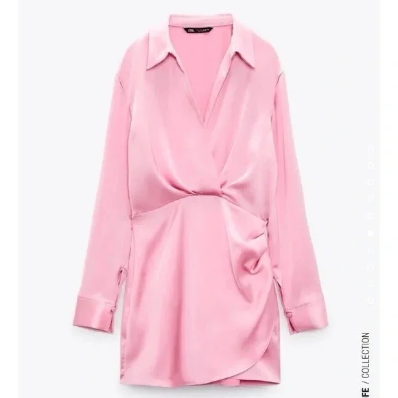 Zara Short Pink Draped Satin Dress - Never Worn - Picture 5 of 5